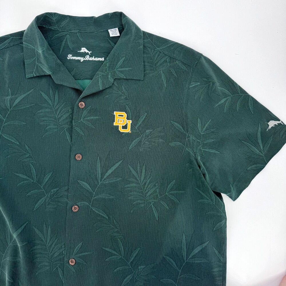 Tommy Bahama Baylor University BU Silk Camp Shirt Men XL Green Hawaiian NCAA